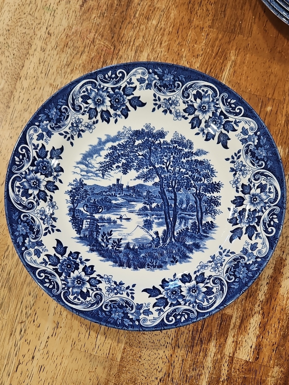 Blue and White Scenic Dinner Plate